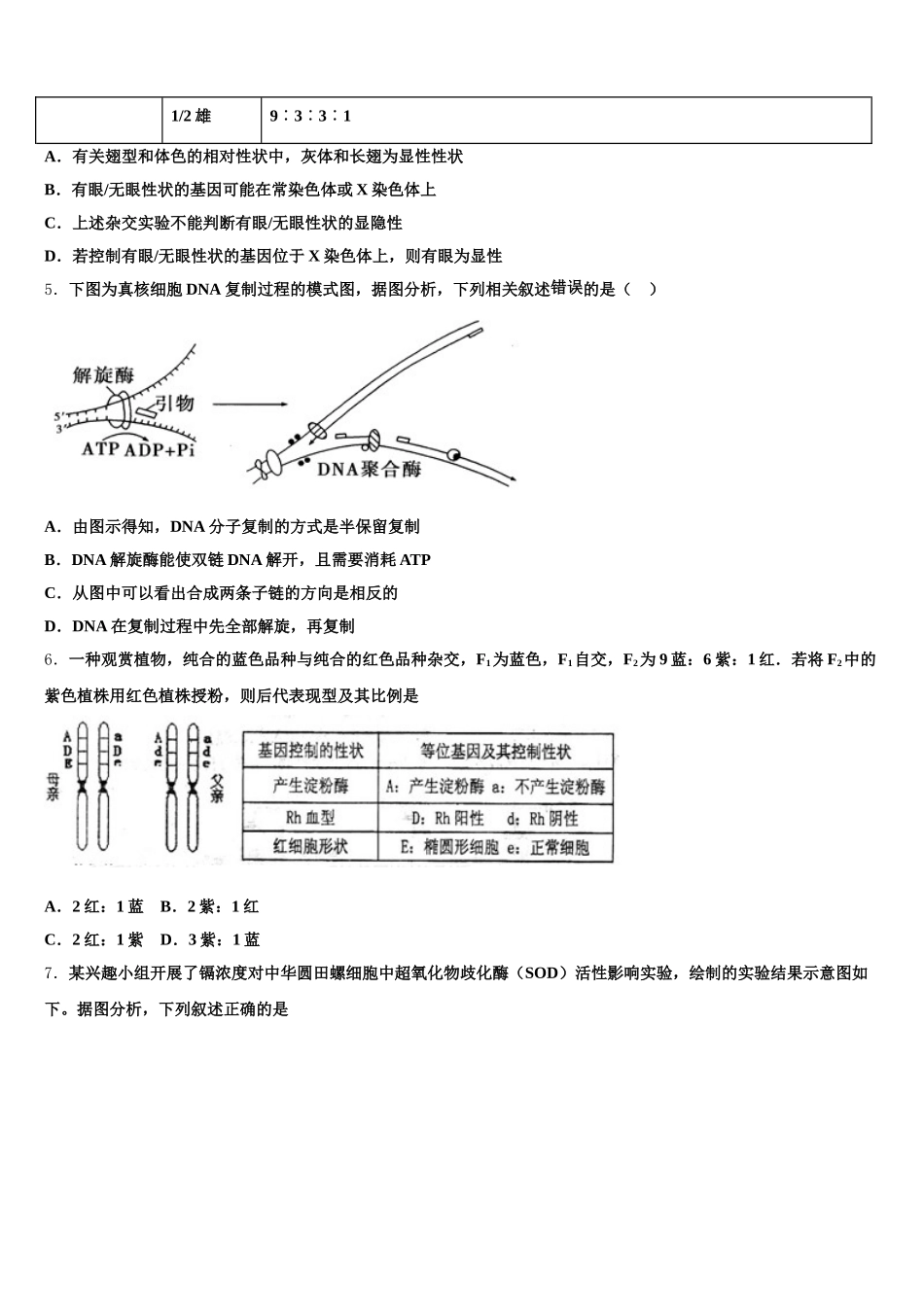 福建省龙岩市武平一中、长汀一中、漳平一中等六校2024-2025学年高一生物第二学期期末达标测试试题含解析_第2页