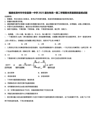福建省漳州市华安县第一中学2025届生物高一第二学期期末质量跟踪监视试题含解析