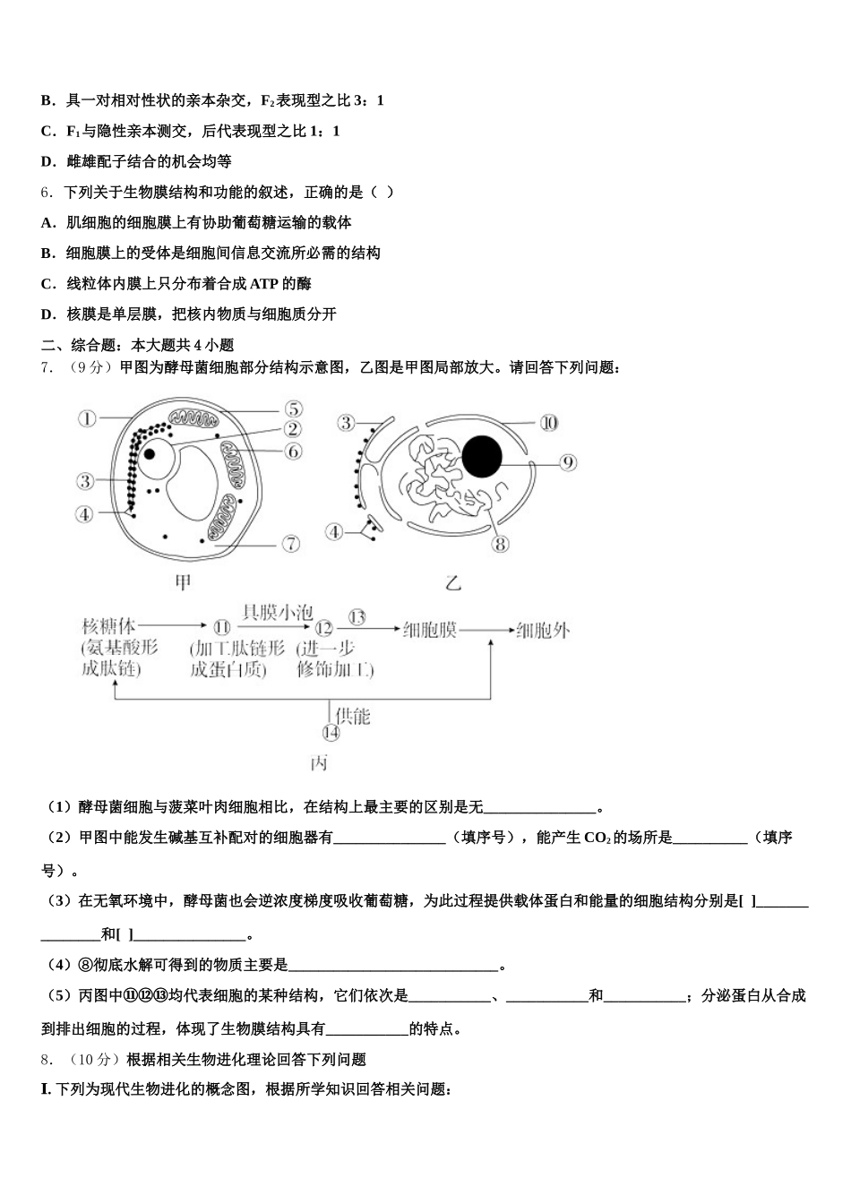 福建省泉州市德化第一中学2025年高一下生物期末学业水平测试模拟试题含解析_第2页