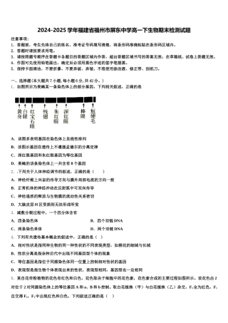 2024-2025学年福建省福州市屏东中学高一下生物期末检测试题含解析