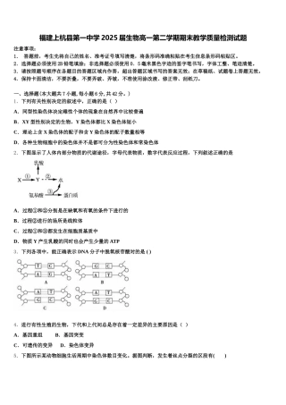福建上杭县第一中学2025届生物高一第二学期期末教学质量检测试题含解析