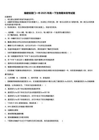 福建省厦门一中2025年高一下生物期末统考试题含解析
