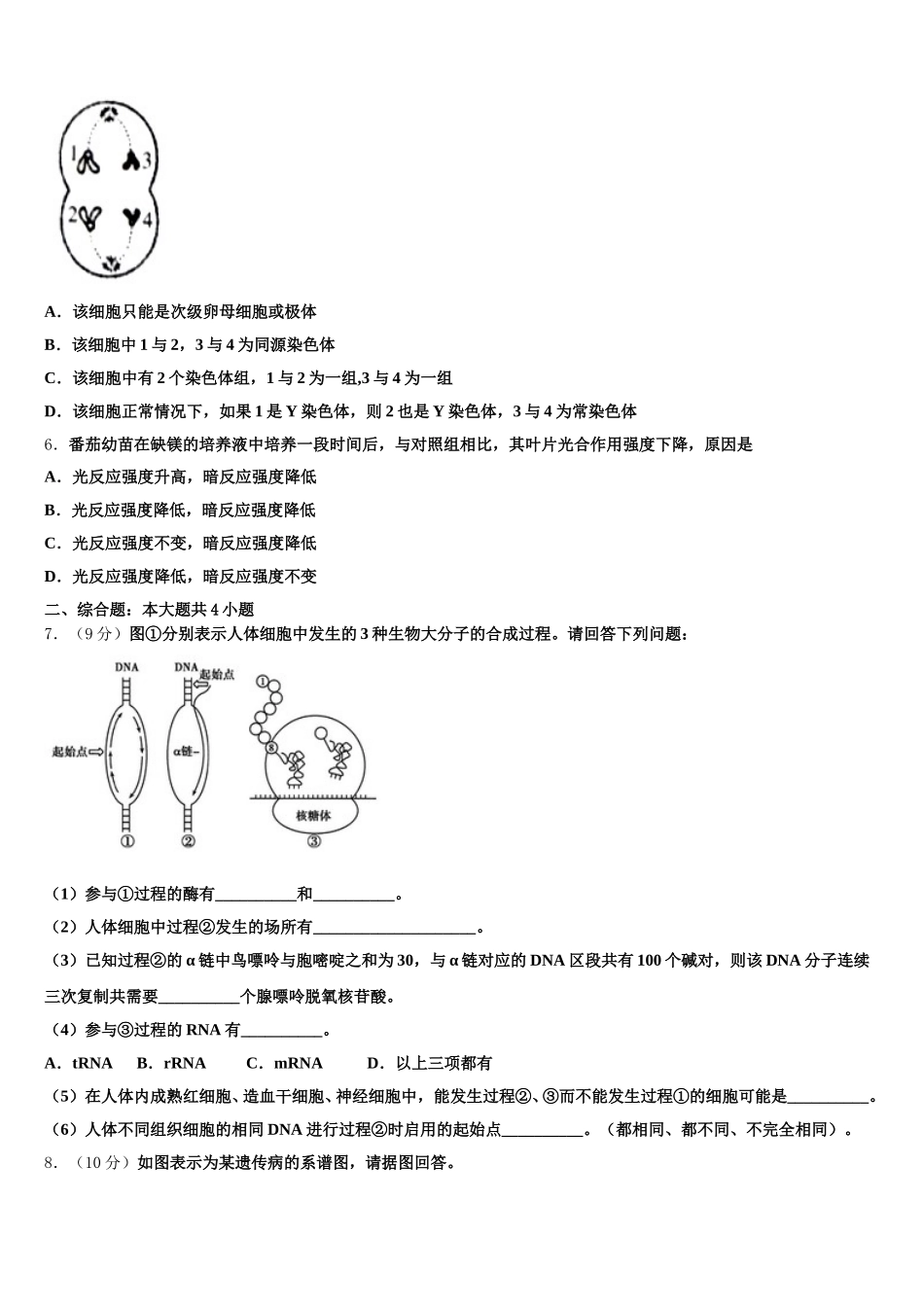 2025年福建厦门松柏中学高一下生物期末联考模拟试题含解析_第2页