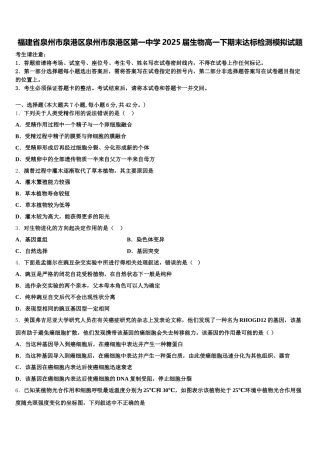 福建省泉州市泉港区泉州市泉港区第一中学2025届生物高一下期末达标检测模拟试题含解析