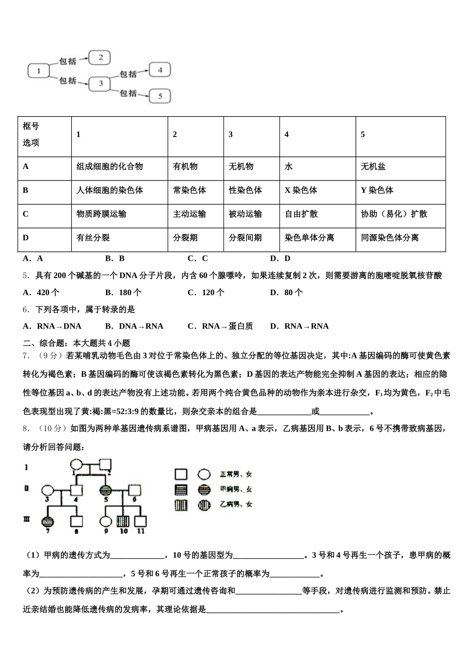 厦门六中 2024-2025学年高一生物第二学期期末达标检测试题含解析_第2页