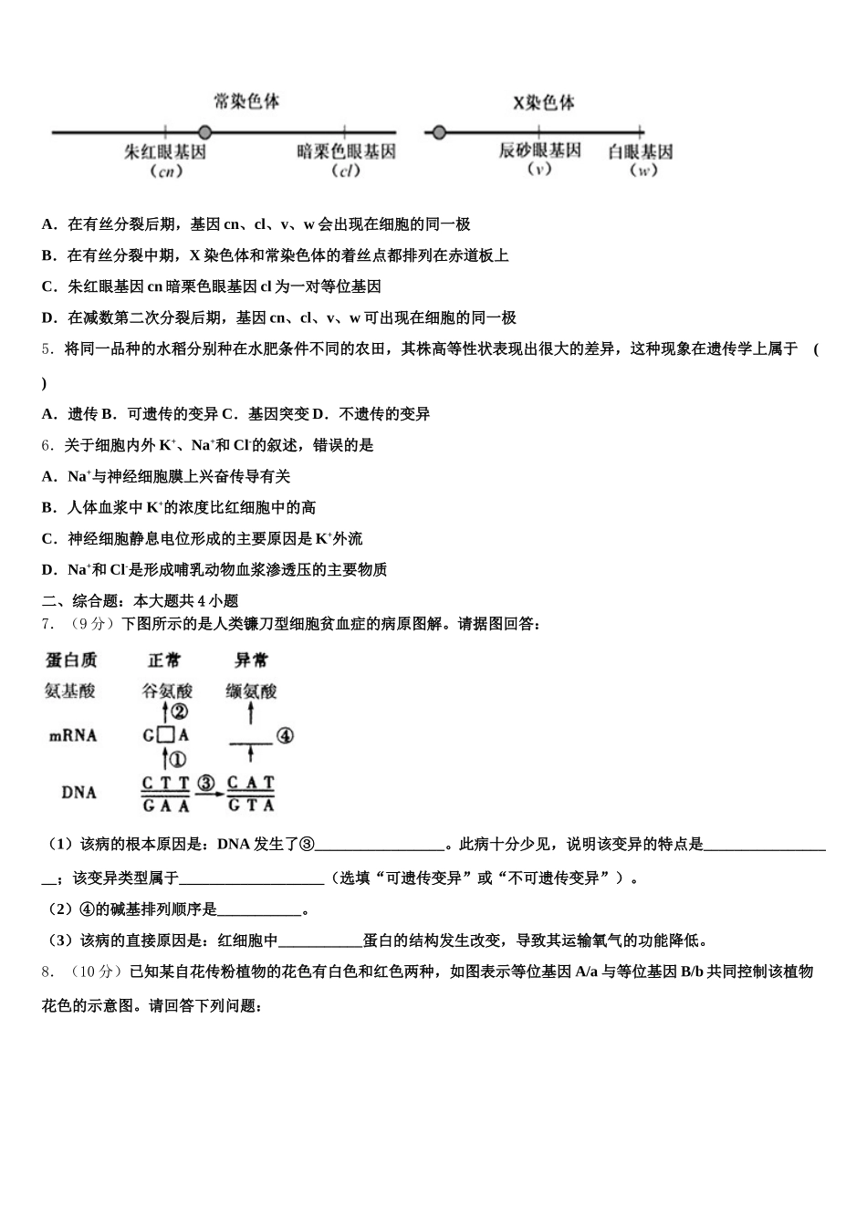 2025届福建省龙岩市连城一中高一下生物期末教学质量检测试题含解析_第2页