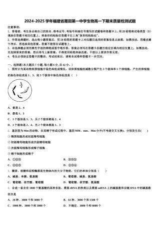 2024-2025学年福建省莆田第一中学生物高一下期末质量检测试题含解析