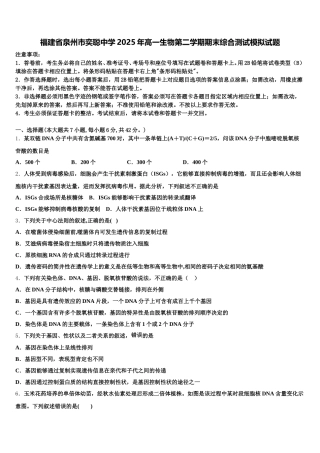 福建省泉州市奕聪中学2025年高一生物第二学期期末综合测试模拟试题含解析