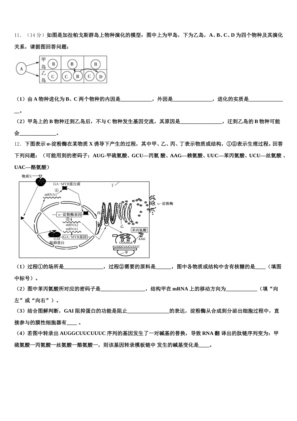 2025届福建省福州市生物高一下期末调研试题含解析_第3页