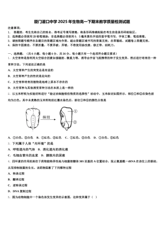 厦门灌口中学2025年生物高一下期末教学质量检测试题含解析