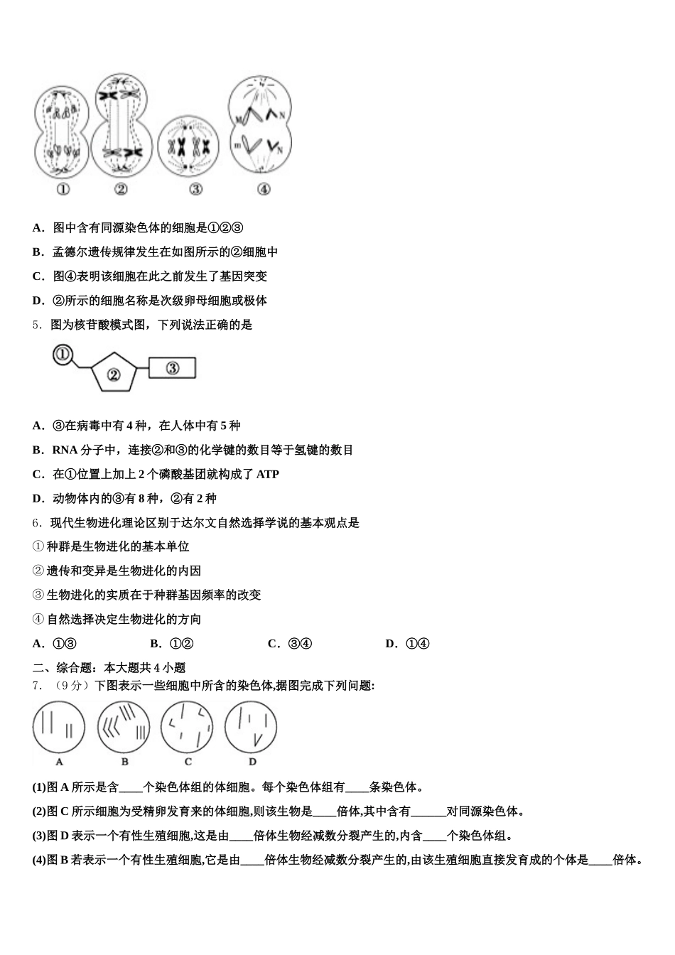 2025年福建省永安市第三中学生物高一第二学期期末教学质量检测模拟试题含解析_第2页