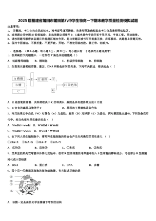 2025届福建省莆田市莆田第八中学生物高一下期末教学质量检测模拟试题含解析