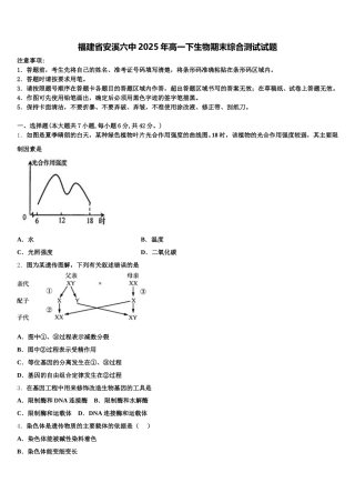 福建省安溪六中2025年高一下生物期末综合测试试题含解析