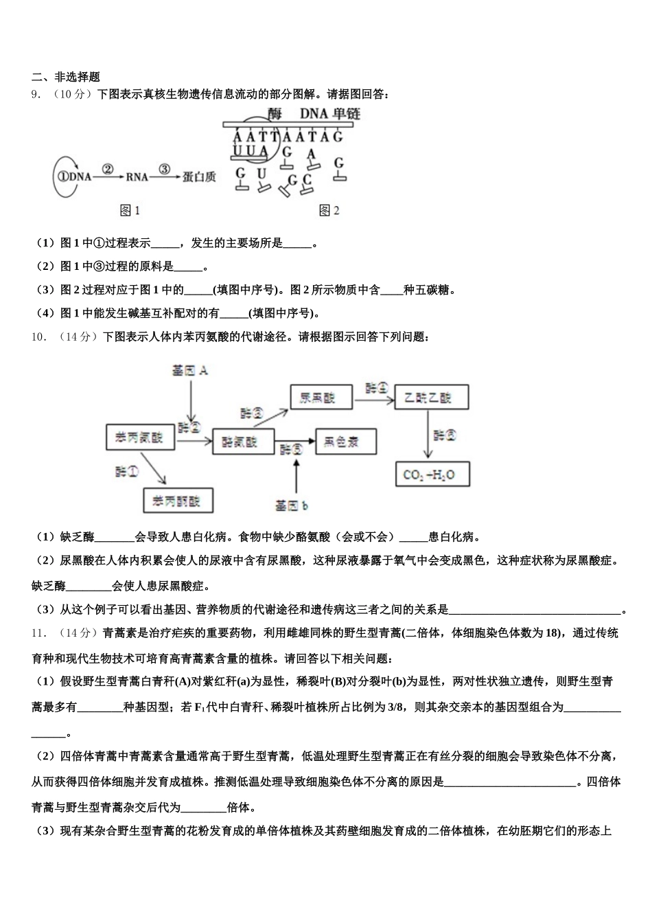 2025届福建省厦门市翔安一中高一下生物期末教学质量检测试题含解析_第2页