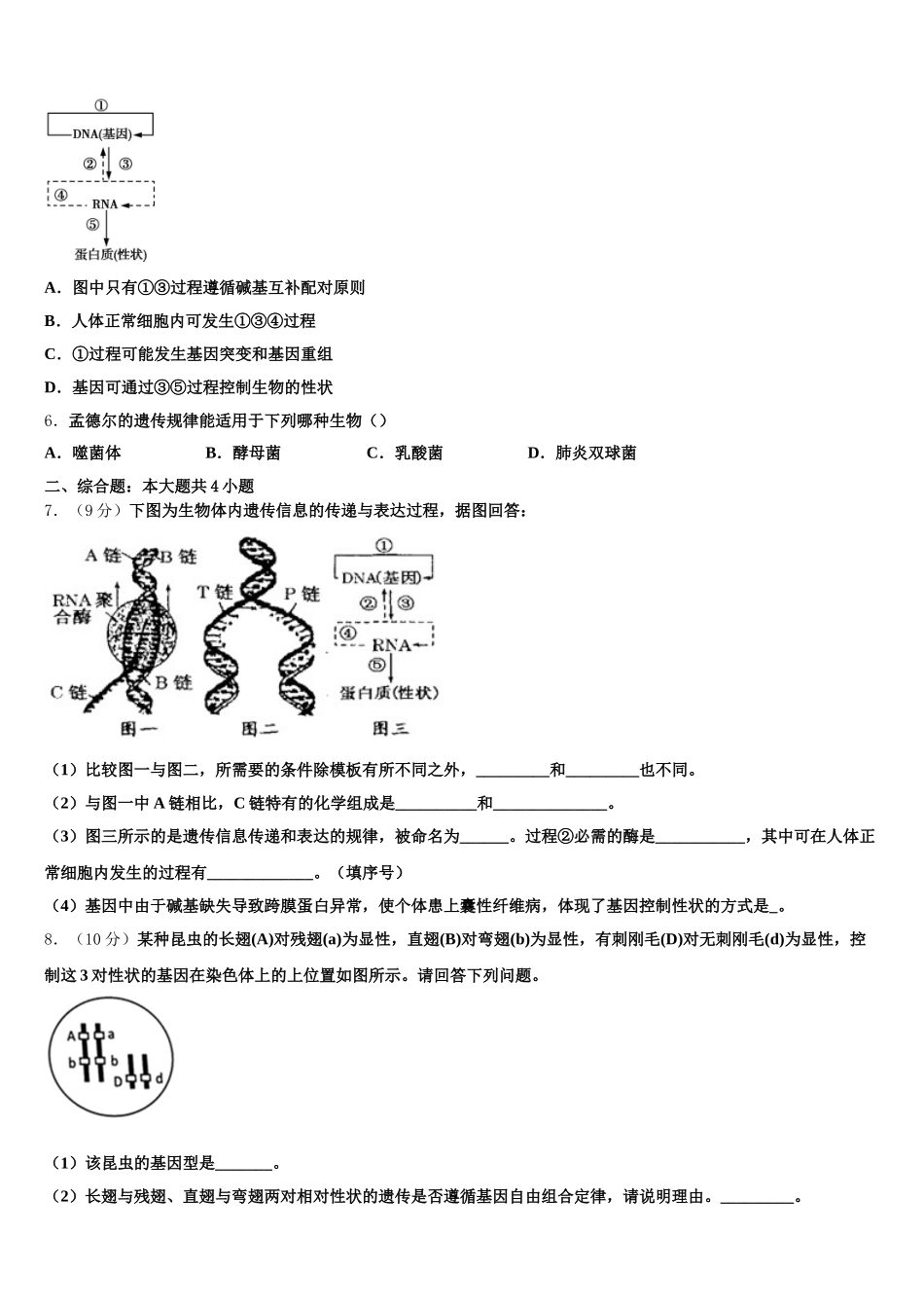 福建省龙岩市长汀县新桥中学2025年高一生物第二学期期末学业水平测试模拟试题含解析_第2页