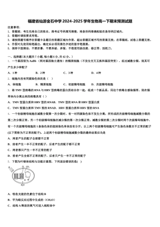 福建省仙游金石中学2024-2025学年生物高一下期末预测试题含解析