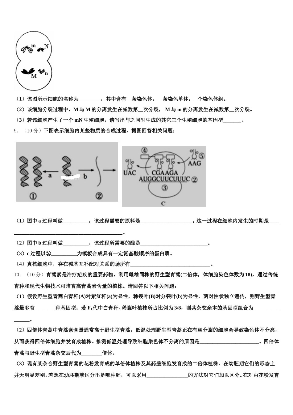 2025届福建省永春一中生物高一第二学期期末监测试题含解析_第3页