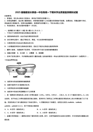 2025届福建省长泰县一中生物高一下期末学业质量监测模拟试题含解析