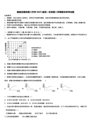福建省莆田第八中学2025届高一生物第二学期期末统考试题含解析