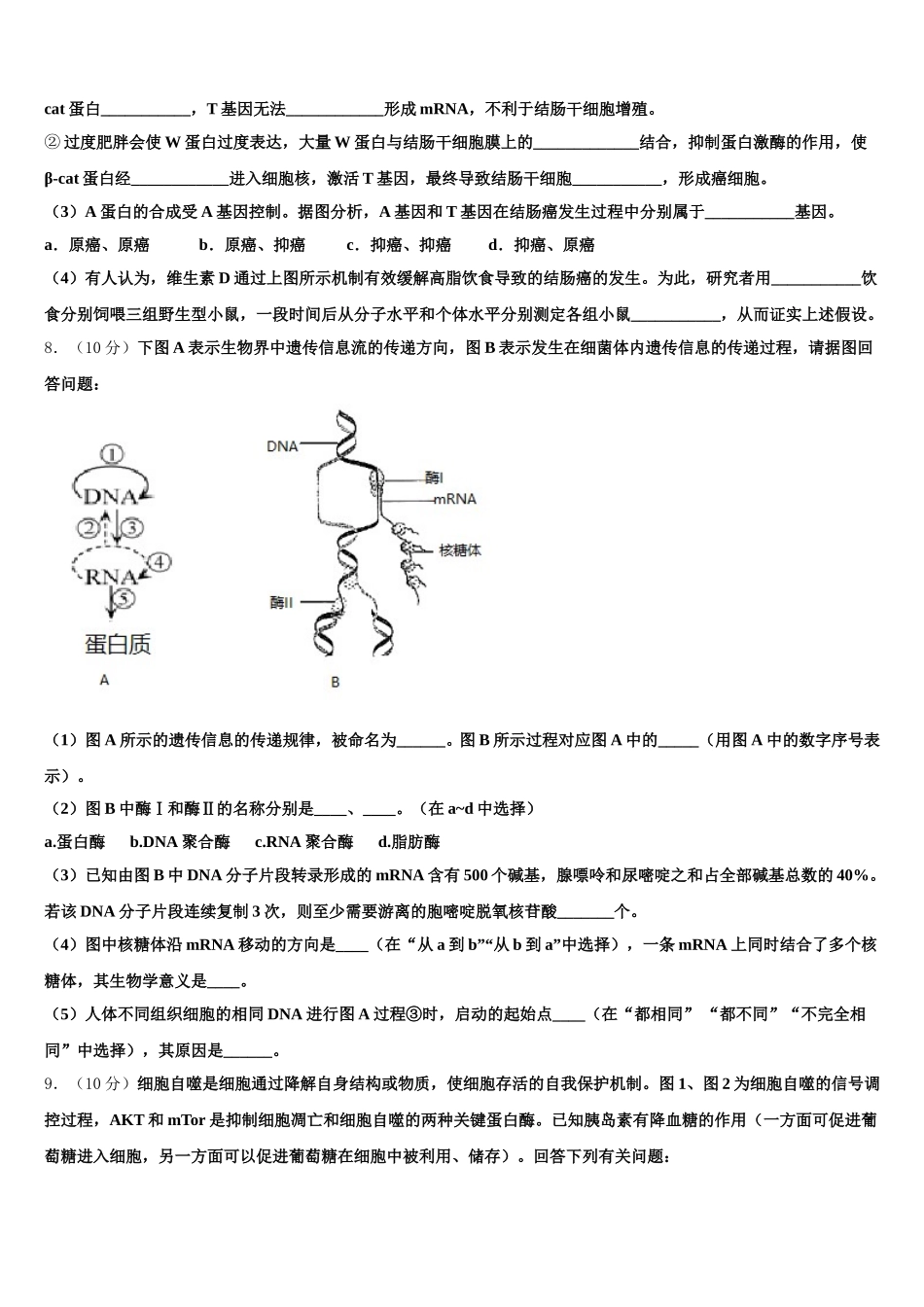 2025届福建厦门松柏中学生物高一下期末综合测试模拟试题含解析_第3页