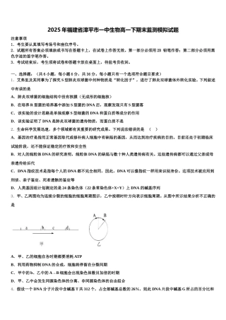 2025年福建省漳平市一中生物高一下期末监测模拟试题含解析