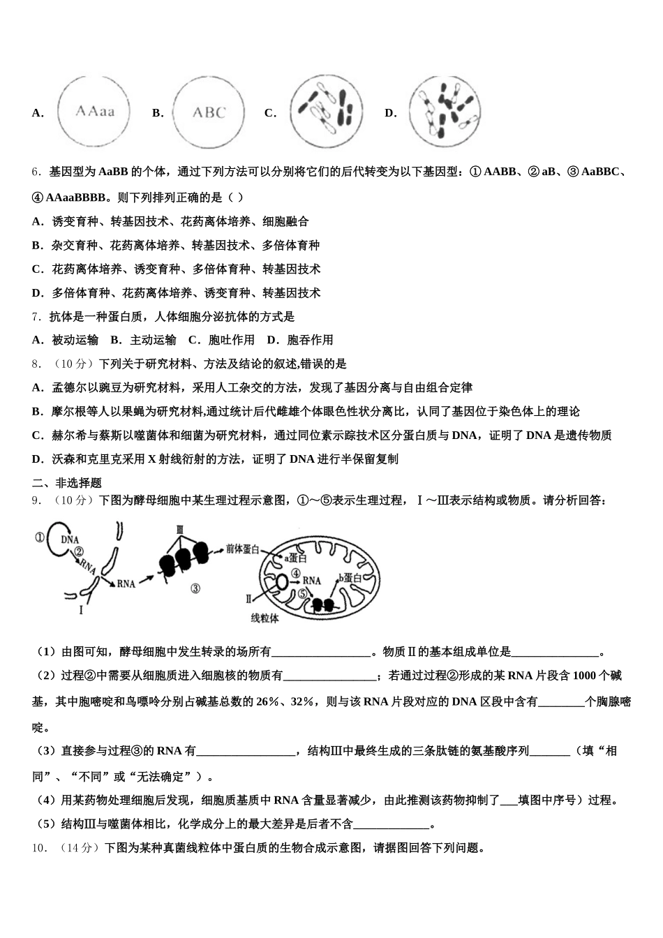 2025年福建省福州市金山中学生物高一下期末学业水平测试模拟试题含解析_第2页