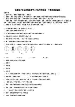 福建省沙县金沙高级中学2025年生物高一下期末调研试题含解析