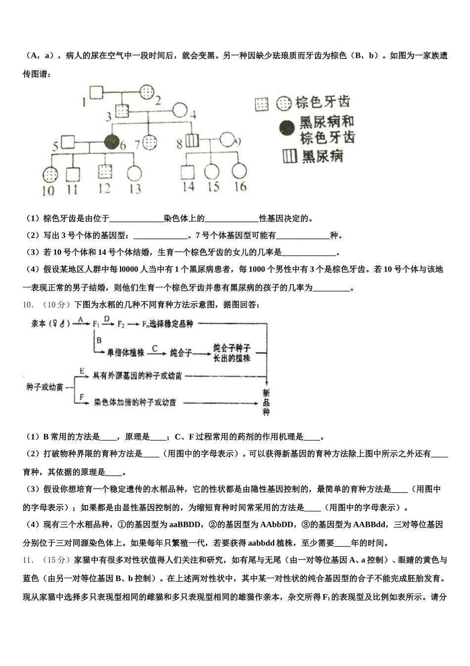 2024-2025学年吉林省白城市大安市第二中学生物高一第二学期期末教学质量检测试题含解析_第3页