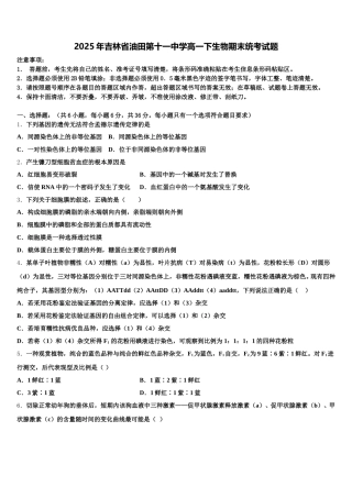 2025年吉林省油田第十一中学高一下生物期末统考试题含解析