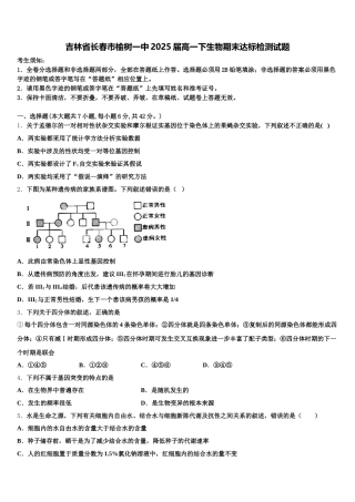 吉林省长春市榆树一中2025届高一下生物期末达标检测试题含解析