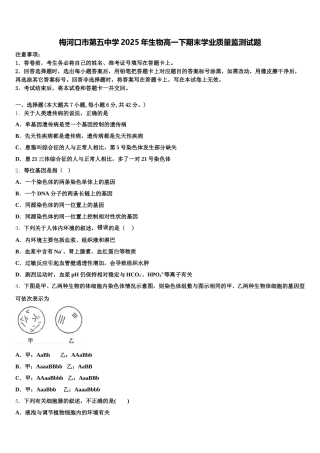 梅河口市第五中学2025年生物高一下期末学业质量监测试题含解析