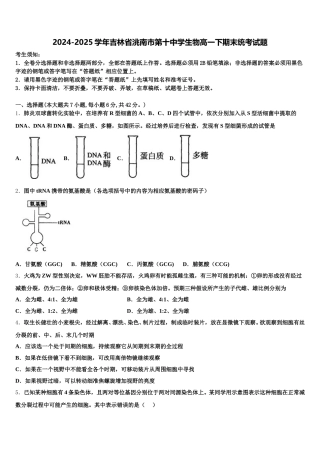 2024-2025学年吉林省洮南市第十中学生物高一下期末统考试题含解析