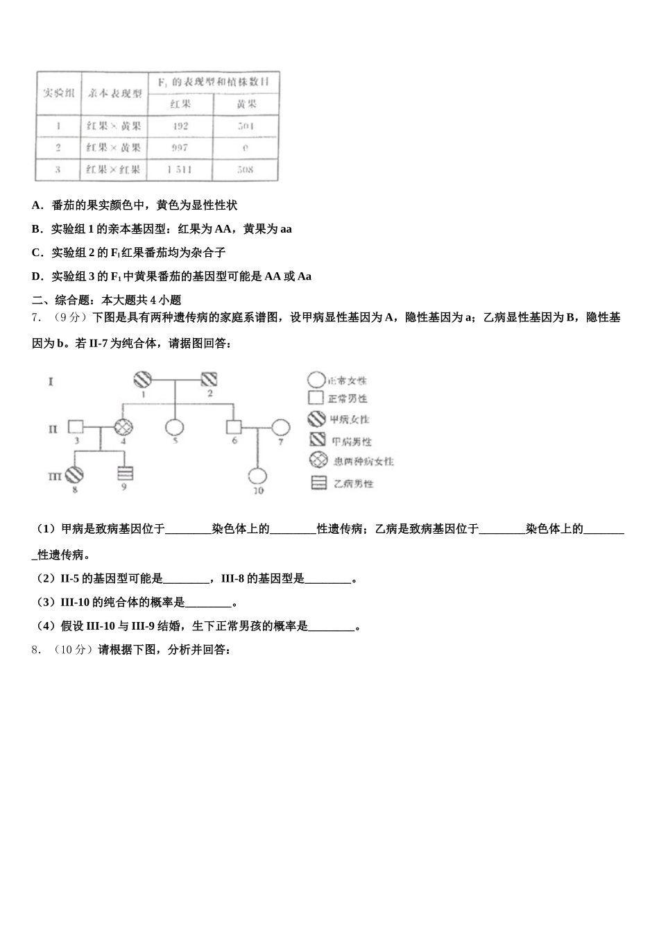 2025年吉林省通化市梅河口市第五中学生物高一第二学期期末教学质量检测模拟试题含解析_第2页