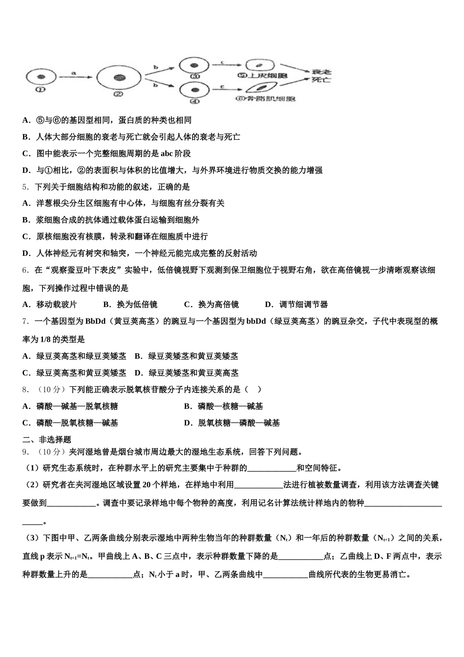吉林省四平市2024-2025学年高一生物第二学期期末检测模拟试题含解析_第2页