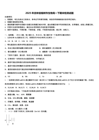 2025年吉林省榆树市生物高一下期末检测试题含解析