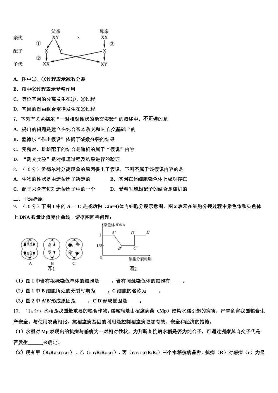 吉林省长春市第一五一中学2024-2025学年生物高一下期末质量跟踪监视试题含解析_第2页