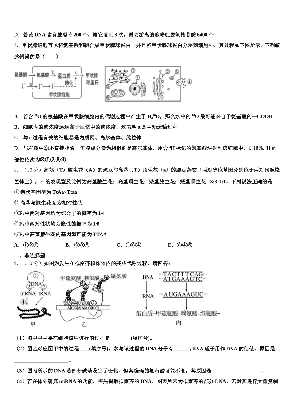 2024-2025学年吉林省长春市第一五一中学生物高一下期末学业质量监测试题含解析_第2页