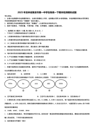 2025年吉林省集安市第一中学生物高一下期末检测模拟试题含解析
