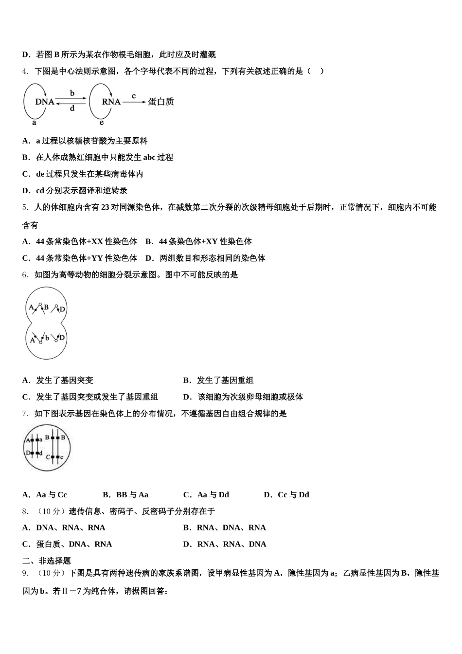 吉林市长春汽车经济开发区第六中学2025届生物高一下期末达标检测模拟试题含解析_第2页