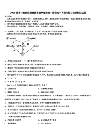 2025届吉林省延边朝鲜族自治州汪清四中生物高一下期末复习检测模拟试题含解析