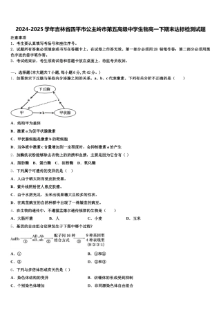 2024-2025学年吉林省四平市公主岭市第五高级中学生物高一下期末达标检测试题含解析