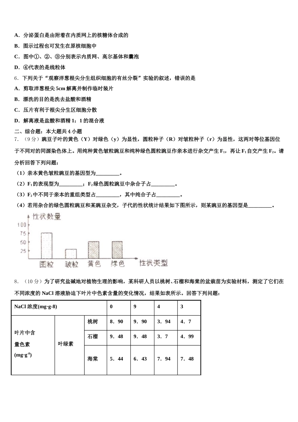 2025年吉林省榆树一中五校联考生物高一第二学期期末学业质量监测模拟试题含解析_第2页