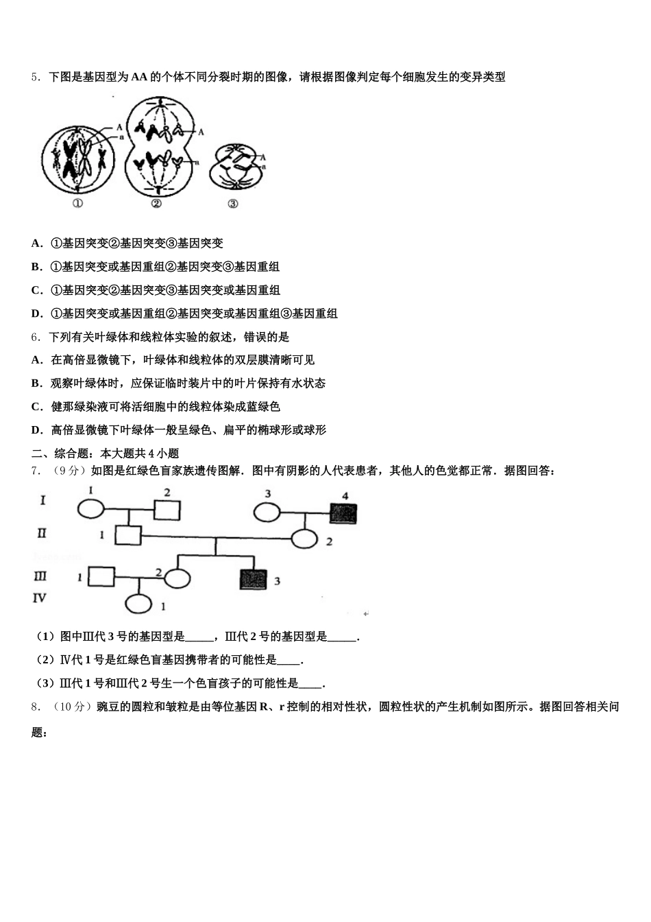 2024-2025学年吉林省榆树一中五校高一下生物期末经典模拟试题含解析_第2页