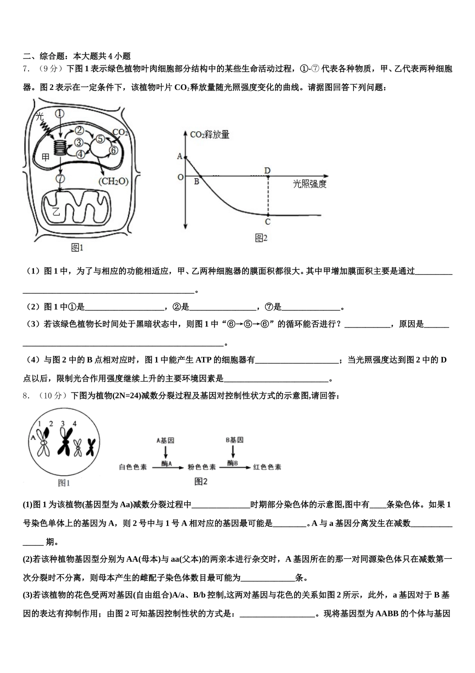 2024-2025学年吉林省延边朝鲜族自治州汪清四中高一下生物期末学业质量监测模拟试题含解析_第2页