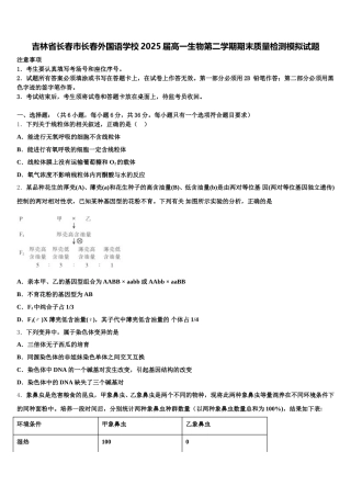 吉林省长春市长春外国语学校2025届高一生物第二学期期末质量检测模拟试题含解析