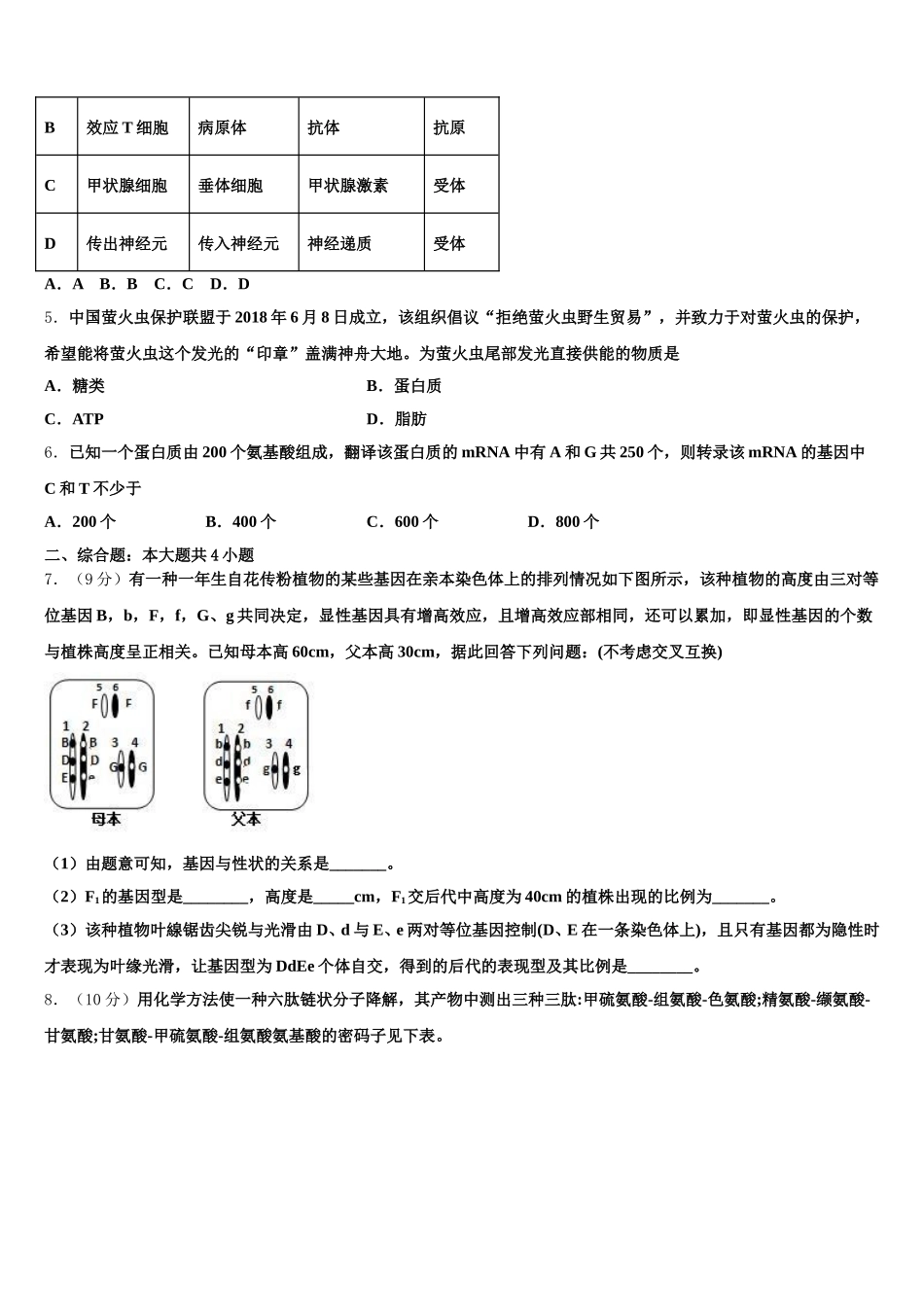 吉林省五地六市2025届高一生物第二学期期末学业水平测试试题含解析_第2页
