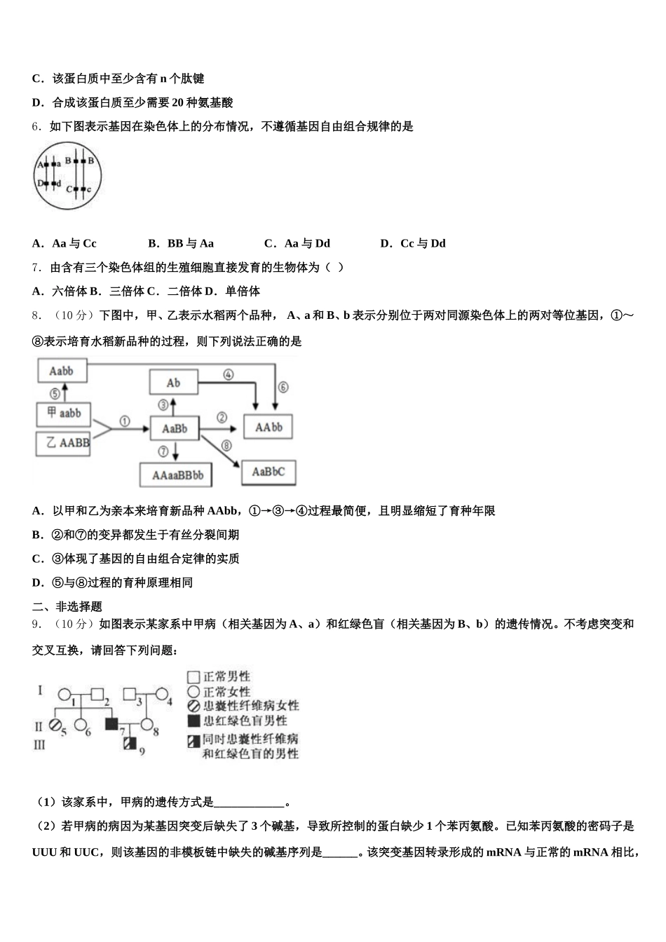 2025届吉林省白山市抚松县六中生物高一第二学期期末学业质量监测模拟试题含解析_第2页