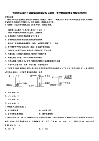吉林省延边市汪清县第六中学2025届高一下生物期末质量跟踪监视试题含解析