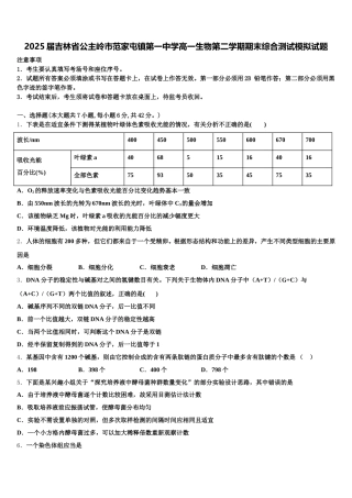 2025届吉林省公主岭市范家屯镇第一中学高一生物第二学期期末综合测试模拟试题含解析