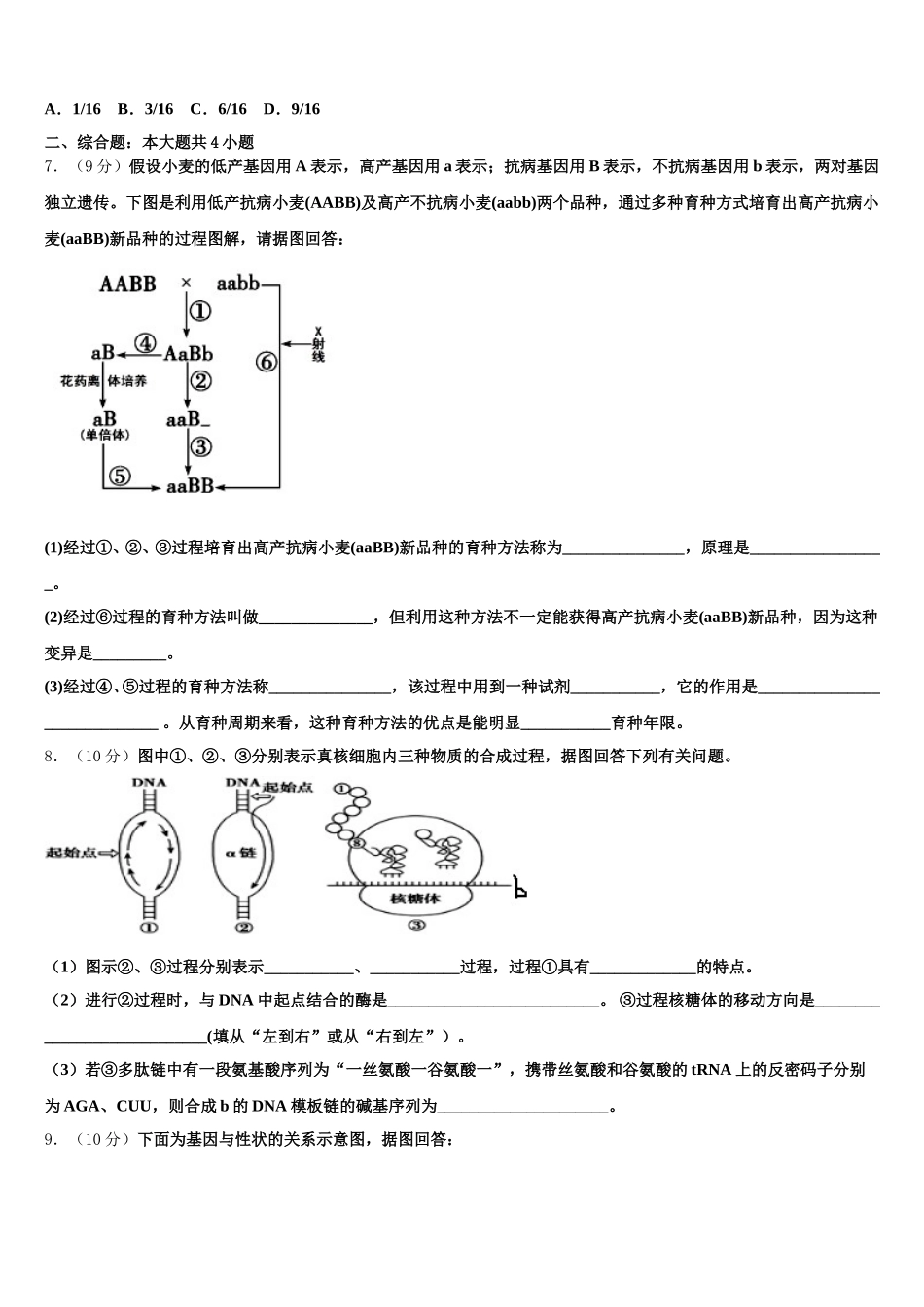 2024-2025学年吉林市普通中学高一下生物期末教学质量检测试题含解析_第2页